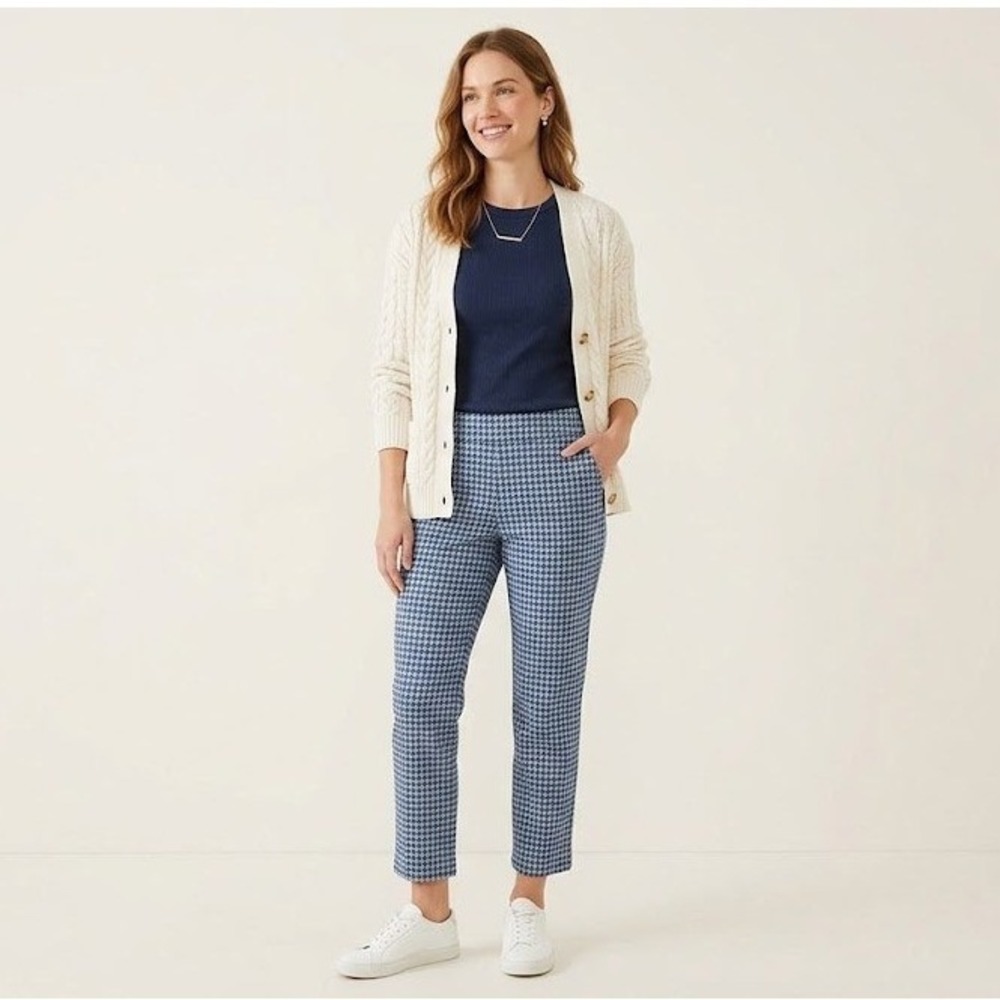 Croft & Barrow Women's Blue Houndstooth Effortless Stretch Pants  8‎ Short  NWT